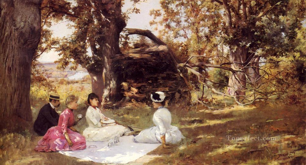 ピクニック・アンダー・ザ・ツリー 女性 ジュリアス・ルブラン・スチュワート油絵